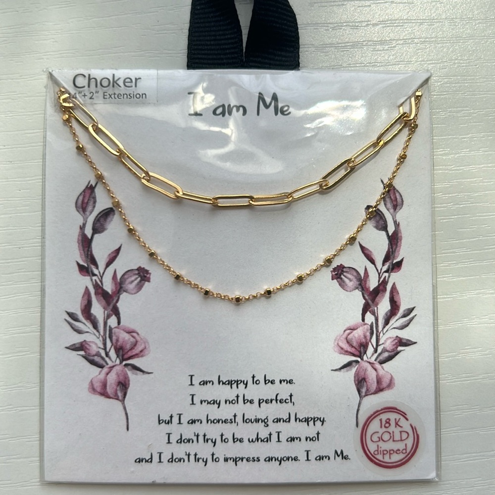 Gold Duo Choker Necklace with Extender NEW